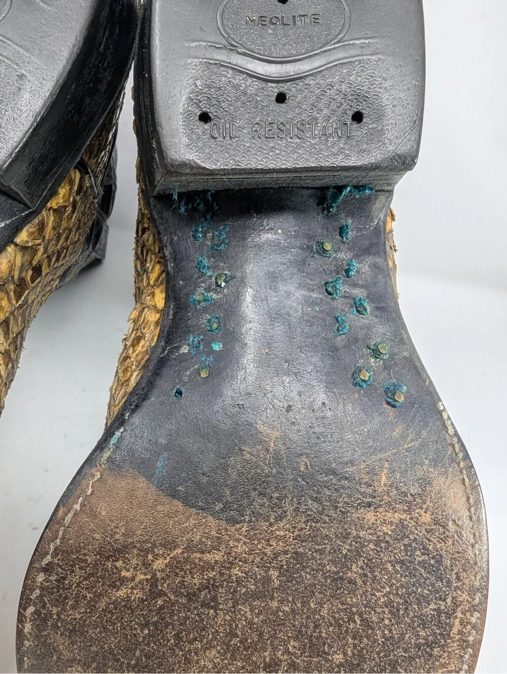 Olathe Snakeskin Python Cowboy Western Boots Mens 13 USA Black Gold Leather Show